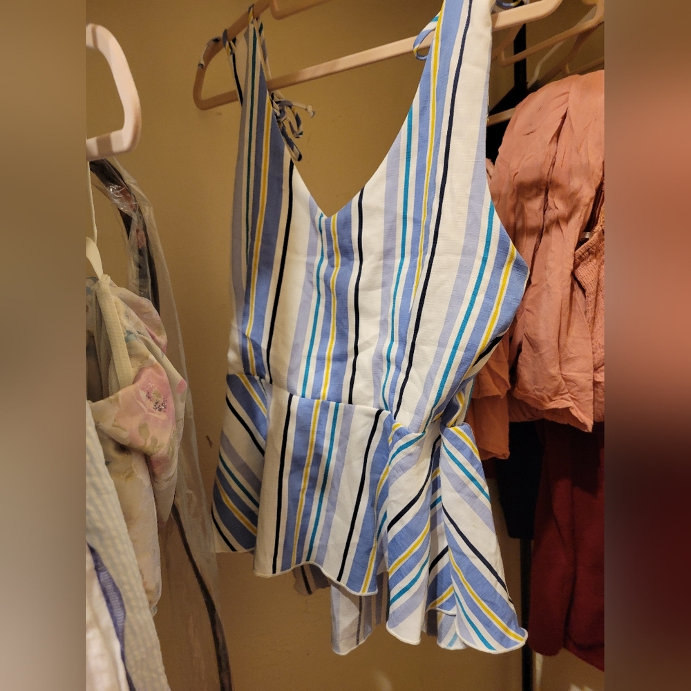 a'gaci Blue and Yellow Striped Top